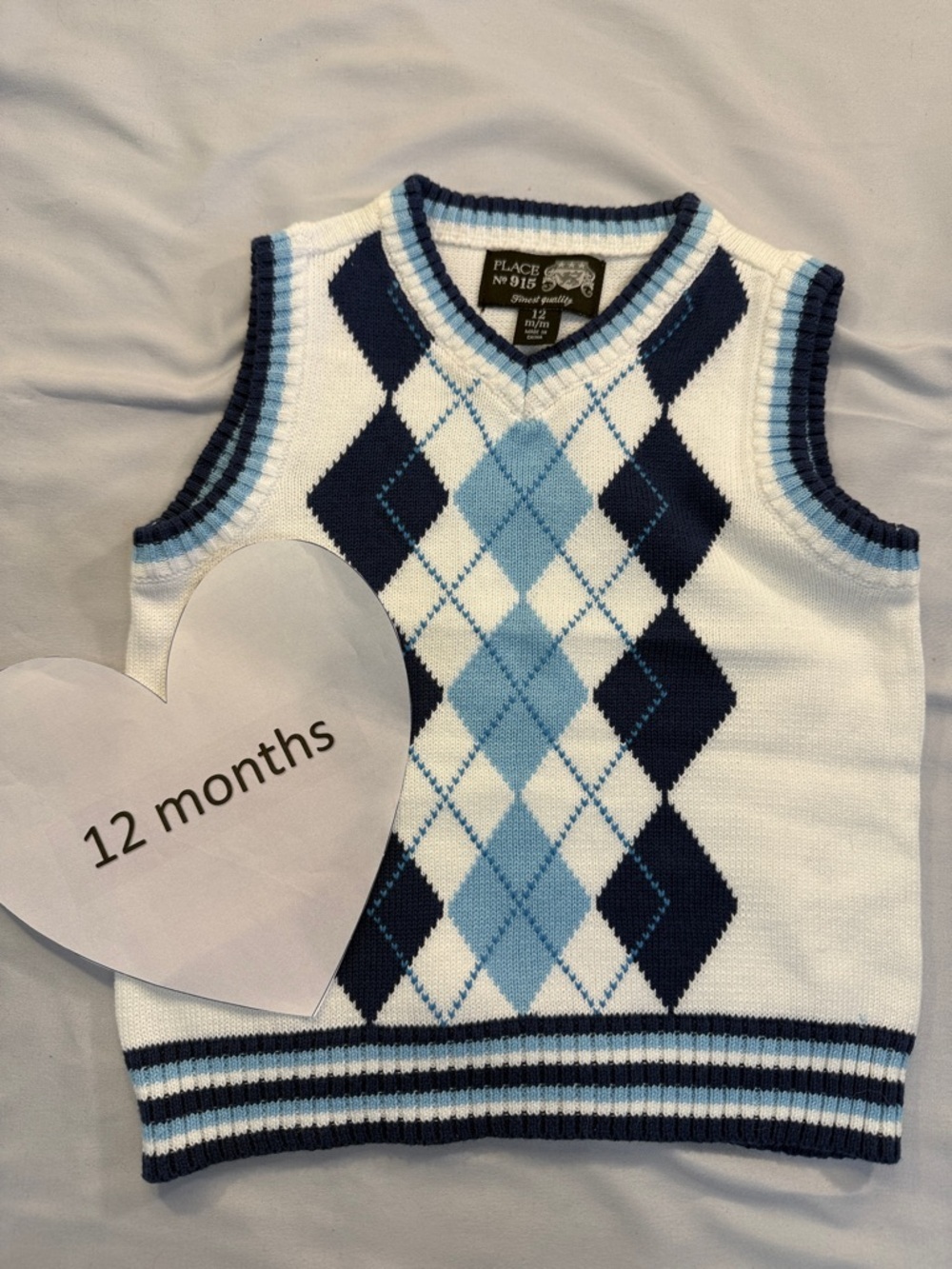 The Children’s Place  - Knit argyle styled sweater vest. Size 12 months